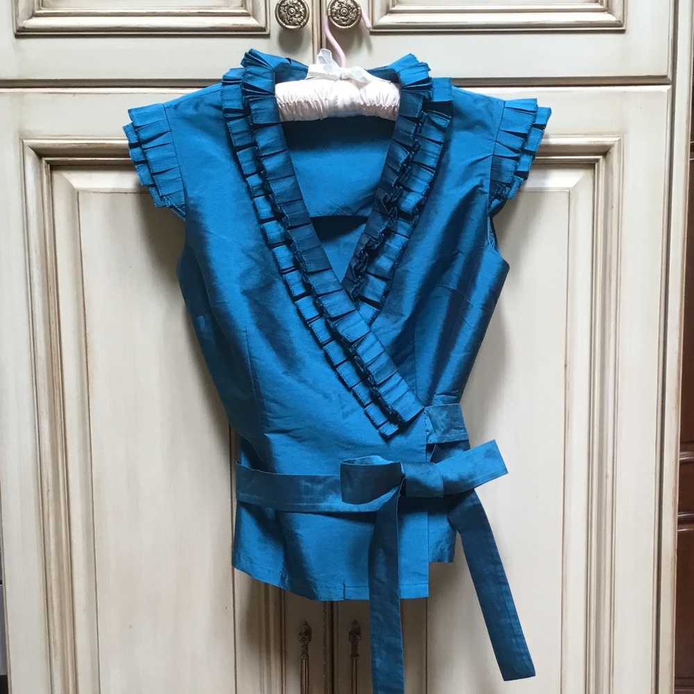 Calvin Klein Teal Wrap Blouse Size Small